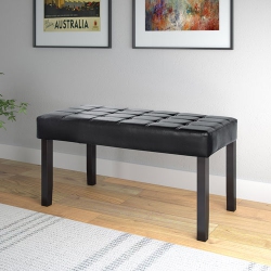 CORLIVING California Leatherette Bench Ottoman - In Black