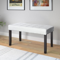CORLIVING California Leatherette Bench Ottoman - In White
