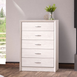 CORLIVING Newport Tall Modern 5-Drawer Dresser - Washed Oak In White