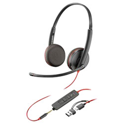 HP Poly Blackwire 3225 On-Ear Noise Cancelling Wired Headset - Black
