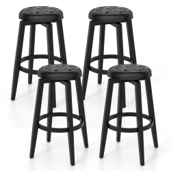 GYMAX Set Of 4 Swivel Bar Stools 30" Bar Height Upholstered Seats Rubber Wood Frame In Black