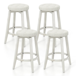 GYMAX Set Of 4 Swivel Bar Stools 26" Counter Height Upholstered Seats Rubber Wood Frame In Beige