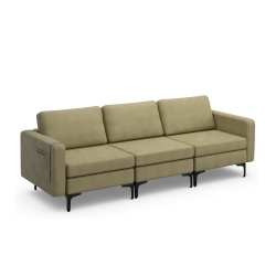 COSTWAY Modern Modular Sofa 3-Seat Sofa Couch W/ Side Storage Pocket & Metal Leg In Green