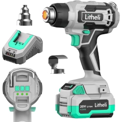 LITHELI 20V Cordless Heat Gun, Hot Air Gun Kit Portable, 3 Temperatures Max With 4Ah Battery & Charger