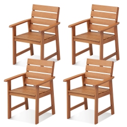 GYMAX 4PCs Hardwood Chair Wood Dining Armchairs Breathable Slatted Seat Garden Patio