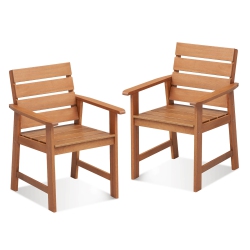 GYMAX 2PCs Hardwood Chair Wood Dining Armchairs Breathable Slatted Seat Garden Patio