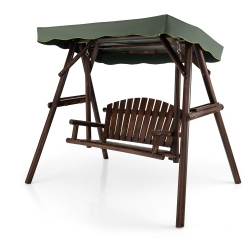 GYMAX 2 Person Wooden Garden Swing Bench Chair W/ Adjustable Cover for Garden Porch