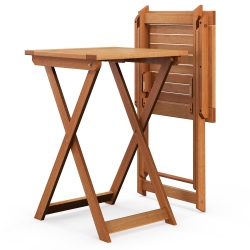 GYMAX 20" Folding Table Outdoor Hardwood Bistro Table W/ Slatted Tabletop Patio