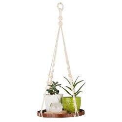TOYTEXX Macrame Plant Hanger, Indoor Hanging Planter Shelf Pot Holder With Wood Tray, Boho Home Decor