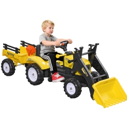 AOSOM Ride On Excavator, Pedal Ride On Tractor \w Controllable Bucket, Back Trailer, Pretend Play Construction Car for Kids & Toddlers, 3-6 Years Old