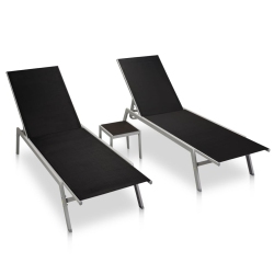 VIDAXL Sun Loungers 2 PCs With Table Steel And Textilene In Black