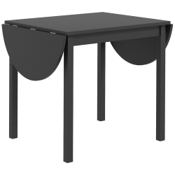 HOMCOM 55" Solid Wood Kitchen Table for 4-6 People, Oval Drop Leaf Tables for Small Spaces, Folding Dining Table In Black