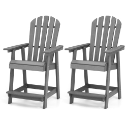 GYMAX 2PCs Bar Stool HDpe Chair W/ Armrest Footrest Home Indoor Outdoor Patio In Gray