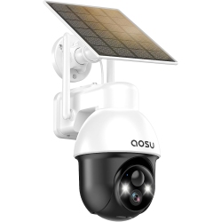 AOSU Solar Security Camera Wireless Outdoor \w Panoramic Ptz, Human Auto Tracking, 2K Night Vision, Light And Sound Alarm, 2-Way Talk, Compatible \w