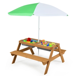 COSTWAY Babyjoy 3-In-1 Kids Picnic Table Outdoor Water Table W/ Umbrella Play Boxes In Sand