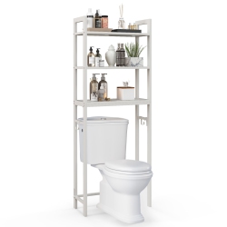 COSTWAY Over-The-Toilet Storage Shelf Space Saving Metal Bathroom Organizer Hooks