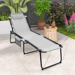 COSTWAY Patio Folding Chaise Lounge Chair Portable Sun Lounger With Adjustable Backrest
