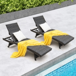 COSTWAY 2PCs Folding Patio Chaise Lounge Chair Outdoor Rattan Adjustable Recliner Quick Dry Foam All Weather