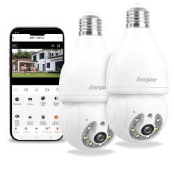 ENERGIZER CONNECT Energizer Auto Tracking Smart Light Bulb E26 Socket 2K Security Camera (2-Pack)