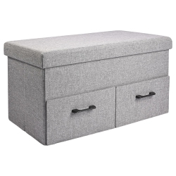SORTWISE 31 Inches Storage Ottoman With Two Drawer, Poly Linen Folding Ottomans Storage Chest Foot Rest Stool And Padded Seat Footrest