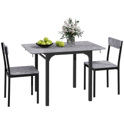 HOMCOM Dining Table Set for 2, 3-Piece Kitchen Table Set for 2, Folding Rectangular Dining Table \w 2 Drop Leaves, 2 Chairs for Dining Room