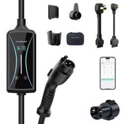 FULSOLEN Level 2 Ev Charger for Tesla, 40Amp/240V/9.6Kw Ev Charger \w J1772 to Tesla Adapter, Indoor/outdoor Portable Ev Charger \w 22Ft Cable, Nema