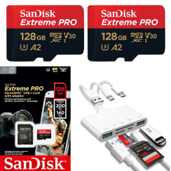 TUTT 2 Sandisk Extreme Pro® 128GB Micro Sd Card | Speed 200Mb/s Read | 140Mb/s Write | Extreme Performance Sandisk Quickflow Technology | 5-In-1