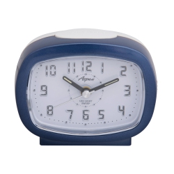 ASPEN Battery Powered Oval Analog Bedside Alarm Clock With Snooze & Led Backlight, Silent Sweep, Easy-To-Read Dial In Blue