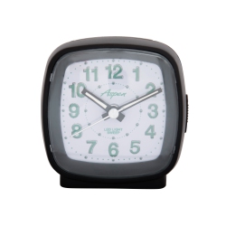 ASPEN Battery Powered Square Analog Bedside Alarm Clock With Snooze & Led Backlight, Silent Sweep, Easy-To-Read Dial In Green