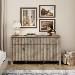 WAMPAT Bedroom Dresser \w 2 Drawers & 2 Cabinet，modern Chests & Dressers Storage Cabinet Organizer Dresser for Bedroom, Wooden Double Bedroom Dresser