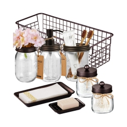 NIERBO Mason Jar Bathroom Accessories Set 8 Pieces for Bathroom, Kitche, Vintage Farmhouse Decor (Bronze)