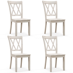 GYMAX Solid Wood Dining Chair Set Of 4 Armless Kitchen Chairs W/ Rubber Wood Frame Cross Back