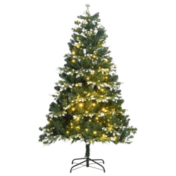 VIDAXL Artificial Hinged Christmas Tree 150 Leds & Flocked Snow 120 Cm