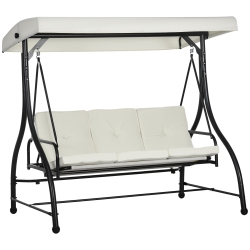 OUTSUNNY 3 Seater Patio Swing Chair Convertible Cushioned Porch Swing Bed Outdoor Swing With Canopy Cream In White
