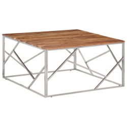 VIDAXL Coffee Table Stainless Steel And Solid Wood Acacia In Silver
