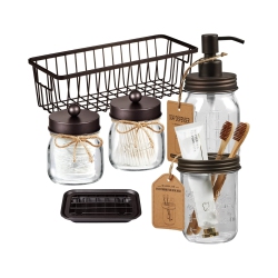 NIERBO Bronze 6 Pieces Premium Mason Jar Bathroom Accessories Set - Rustic Farmhouse Decor, for Bathroom, Kitchen