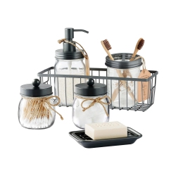 NIERBO 6 Pieces Premium Mason Jar Bathroom Accessories Set - Rustic Farmhouse Decor, for Bathroom, Kitchen In Gray