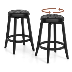 COSTWAY 26" Swivel Bar Stool Set Of 2 Upholstered Counter Height Rubber Wood Frame In Black