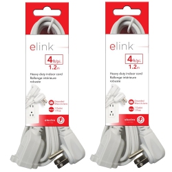 ELINK - Set Of 2 Indoor Electrical Extension Cord, 1 Outlet, 4 Feet Length In White