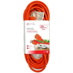 ELINK - 1 Outlet Outdoor Electrical Extension Cord, 25 Feet Length In Orange