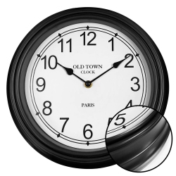 HAUZ - Round Wall Clock, 12" Diameter, Quartz Precision In Black