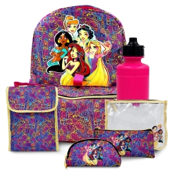 FAST FORWARD Disney Princess Backpack 16 Inch Kids Backpack With Lunch Box- 6 Pieces Set for Kids