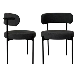 LIVINVELURIS Teddy Velvet Dark Grey Dining Chairs Set Of 2 - Dark In Gray