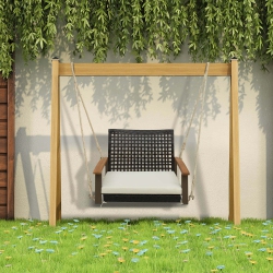 COSTWAY Outdoor Single Swing Chair Bench 1-Person Rattan Porch Swing With Cushion