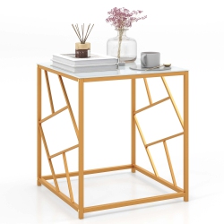 COSTWAY 1PC 19.5" Side Table Square Bedside Sofa Accent Coffee Table With Tempered Glass Top