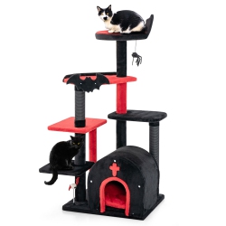 GYMAX 6-Tier Gothic Cat Tree 53" Tall Cat Tower W/ Cat Bed Arch-Shaped Condo Pompom