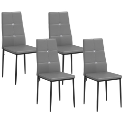 HOMCOM Modern Dining Chairs Set Of 4, Upholstered Faux Leather Kitchen Chairs \w Crystal Tufting And Metal Legs for Living Room, Dining Room, Bedroom