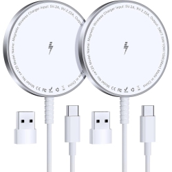 NONE Magnetic Wireless Charger for Iphone, Mag Charger Fast Charging Pad 2 Pack for Iphone 15 14 13 12 Pro Max Plus & Airpods 2 3 Pro (No Adapter)