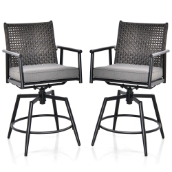 COSTWAY 360° Swivel Bar Stool Set Of 2 Counter Height Bar Chair With Metal Frame