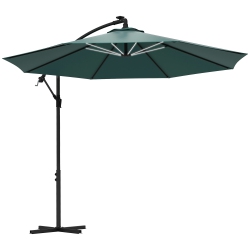 OUTSUNNY 10Ft Cantilever Solar Hanging Offset Umbrella Outdoor Led Lights Aluminum Market Banana Parasol Crank W/ Cross Base Garden Sun Shelter
